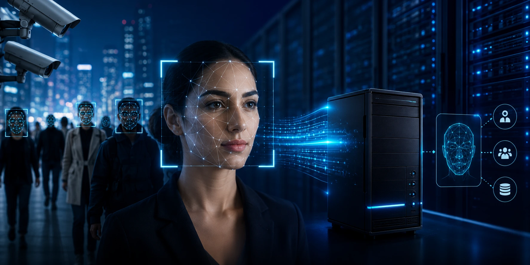 Server room with data racks for on-premise facial recognition deployment